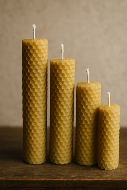 Rolované medové sviečky (4 ks) - adventny set - 13,5; 10; 7; 3,5 x 3,5 cm