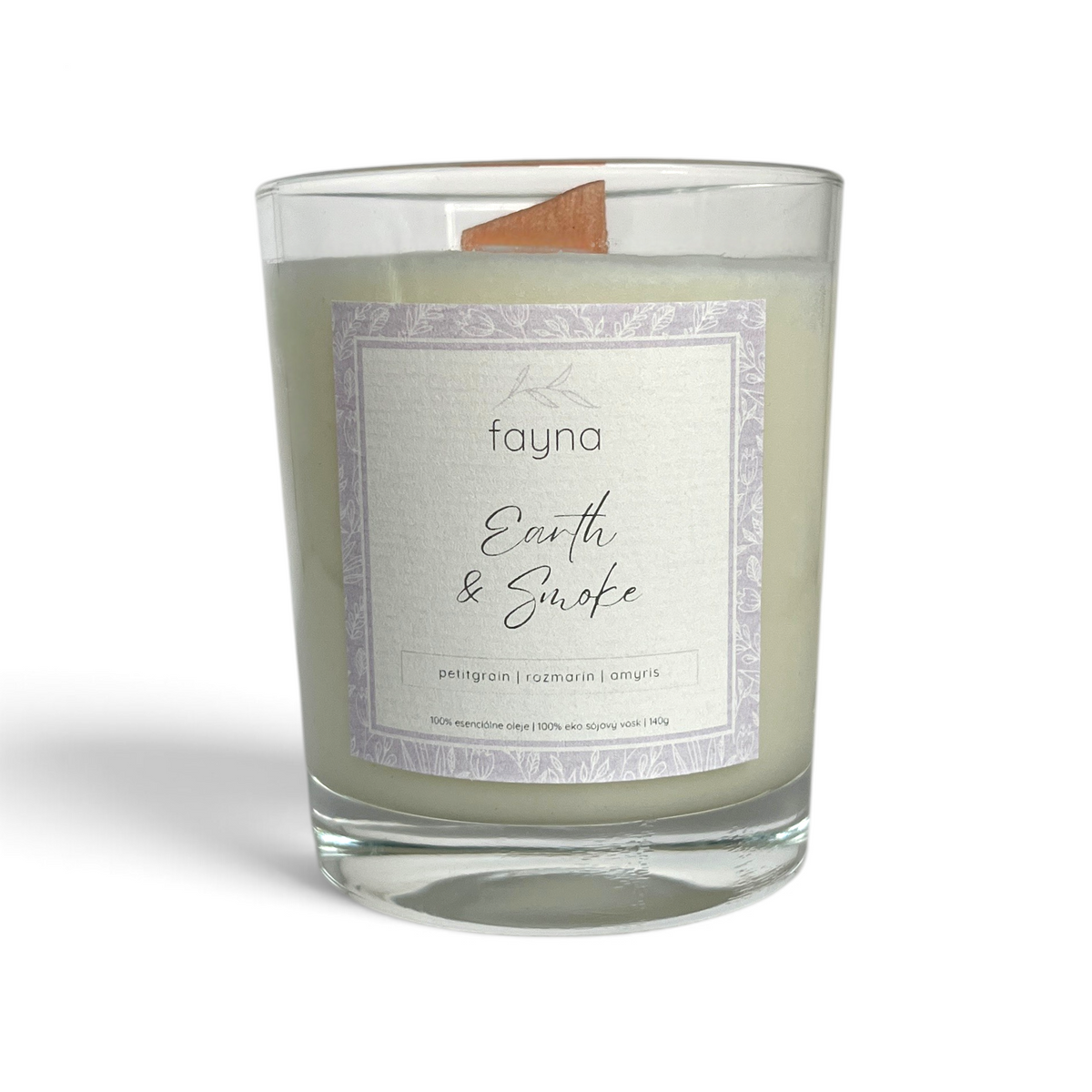 Sójová sviečka FAYNA Earth & Smoke 180 g s dreveným knotom